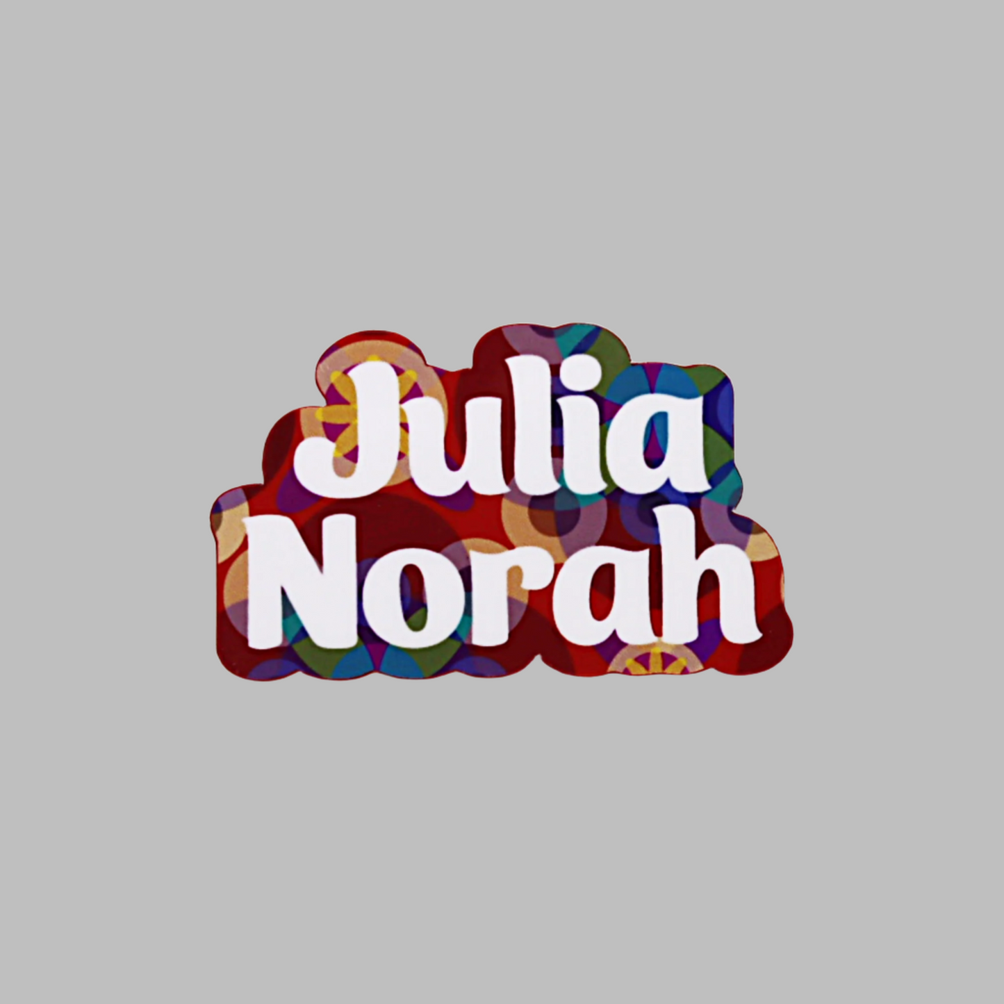 Colorful logo sticker with 'Julia Norah' text